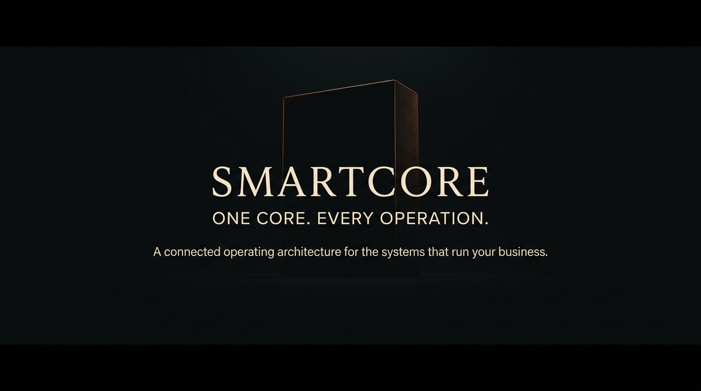 Distant SmartCore monolith emerging from a charcoal void